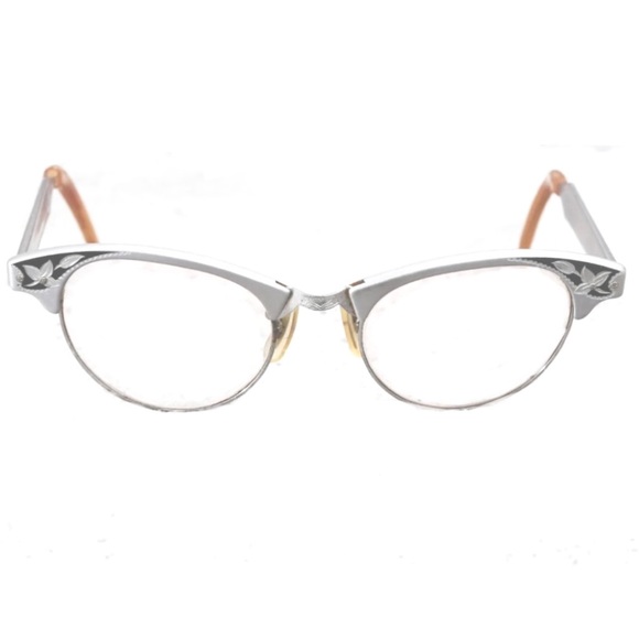 SALE ! Pristine Vintage 1950s Artcraft 4 1/4 - 5 1/2 Aluminum Cat Eye Glasses - Picture 1 of 2